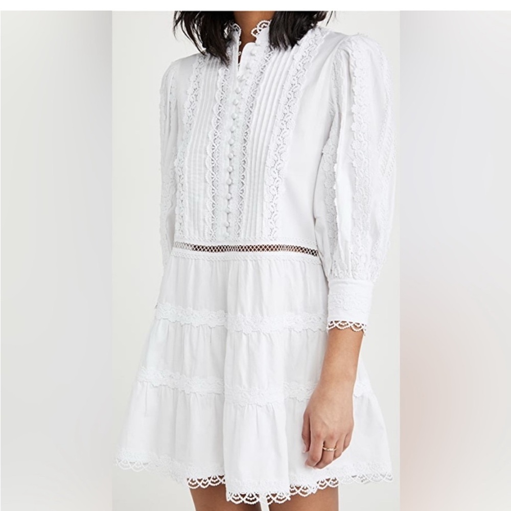 Alice + Olivia Clark White Lace Long Sleeve Dress